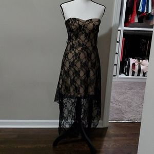 Windsor 9 nude and black lace high low dress